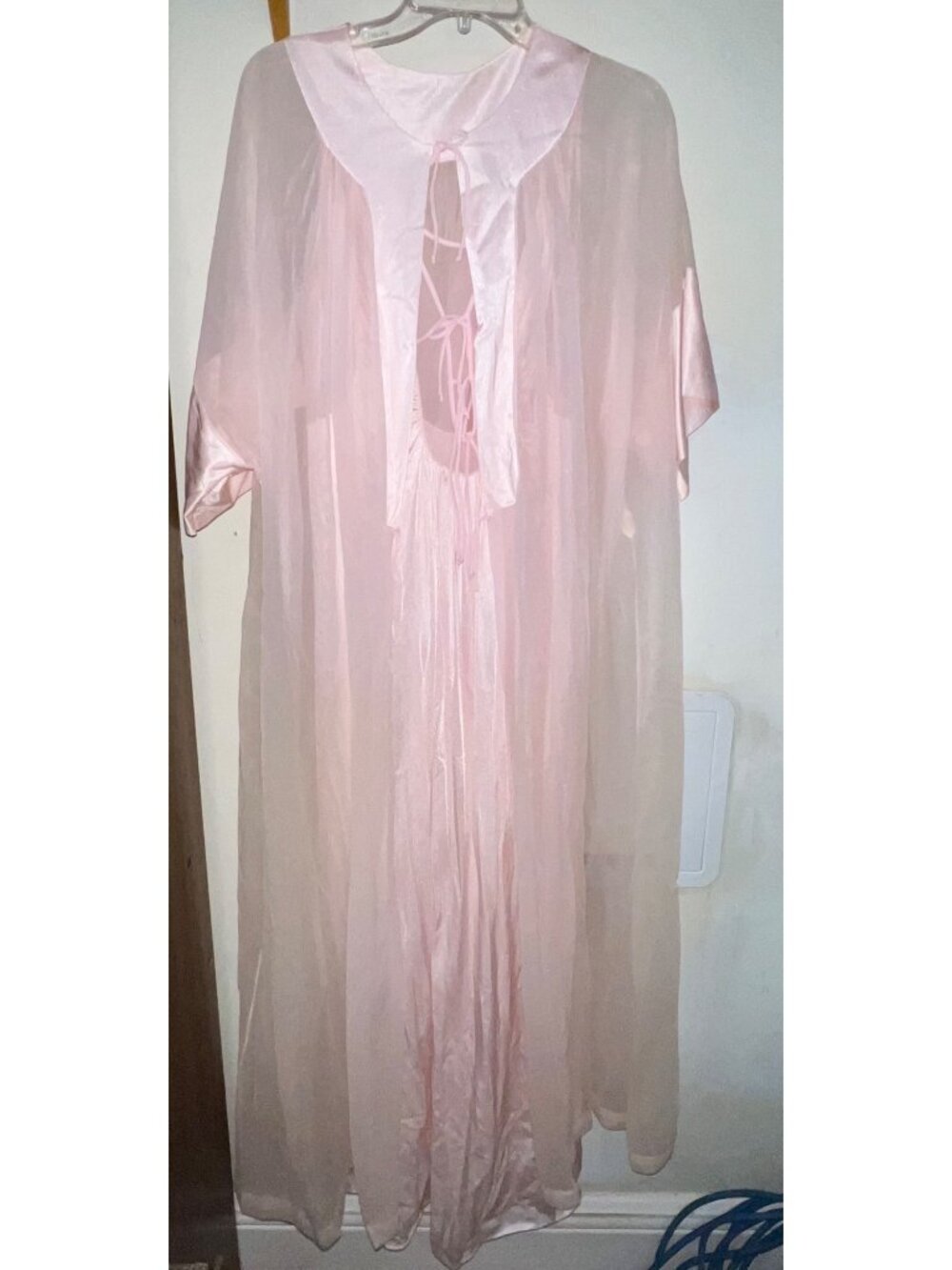 Vintage Pink Sears Sheer Peignoir Set Satin Details Tie Closures Bridal Feminine